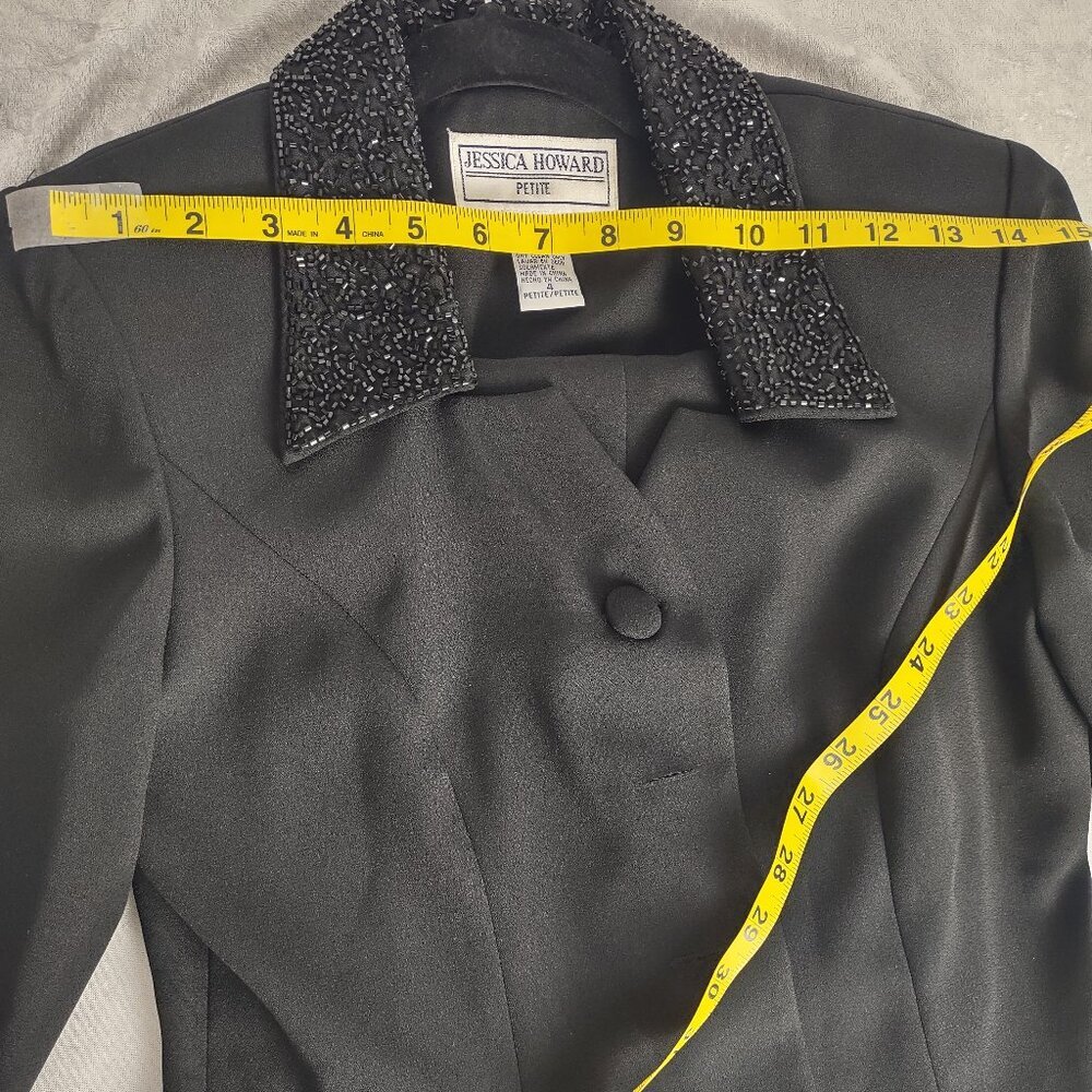 Jessica Howard Black Beaded Collar 2 Pc Pant Suit Formal Career Petite 4 - Picture 3 of 14